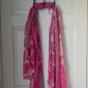 Pink Sheer Scarf with White Patterns